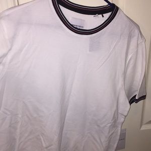 White Top w/ Patterned sleeves & neck area